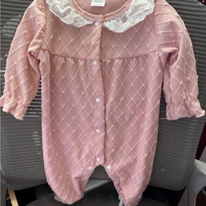 Charming Pink Quilted Kids Footie with Lace Collar